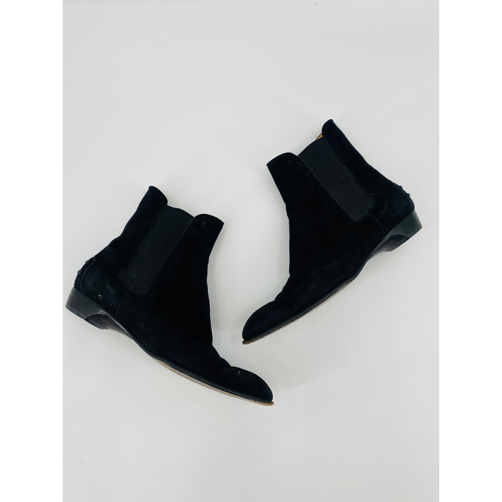 Tod's Chelsea Boots Women 5.5 Black Suede Ankle Pebble Heel